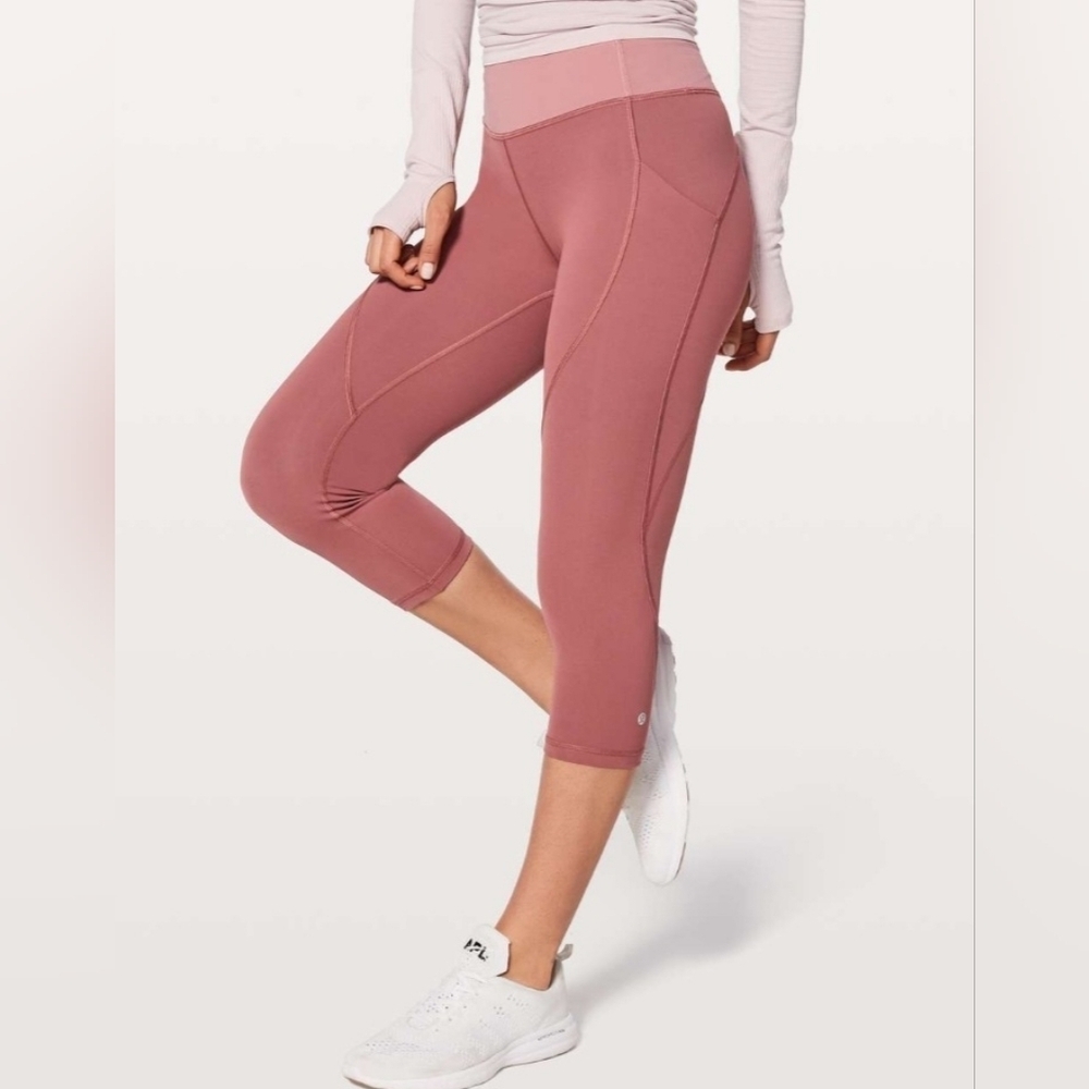 Lululemon Quick Feet Crop 19" Auburn Quicksand Rose Pink Leggings Size 6